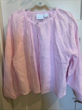 Soft Pink Linen Button-Front Blouse